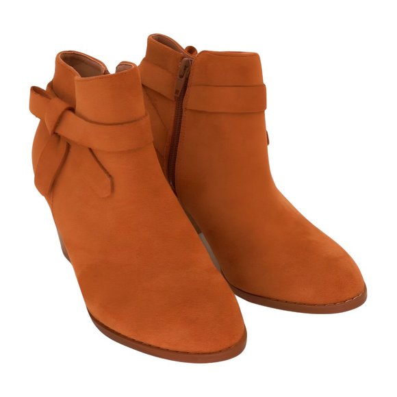 Kaensi Brown Shoes - Kaensi Brown Tie-Accent Block-Heel Bootie Womens Shoes, Brown, Size 6